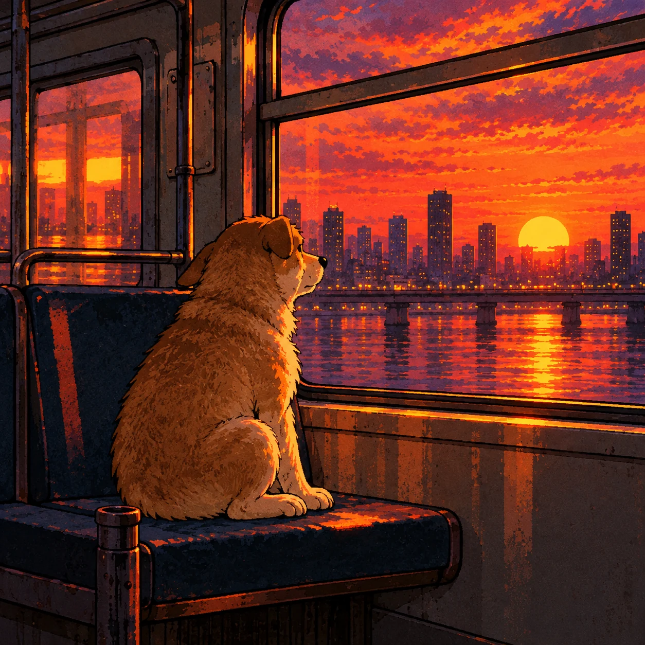 Daydream watching the sunset from a train window